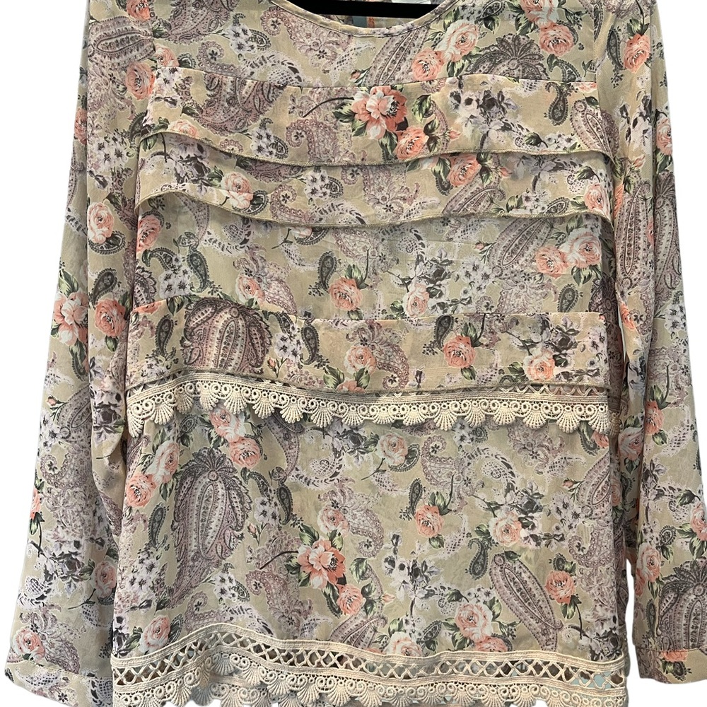 Floral Lace Trim Women's Top